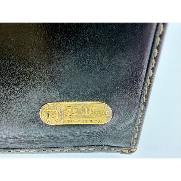 FENDI Pequin Stripe Continental Long Wallet Black Leather Vintage Authentic COA - Picture 14 of 16